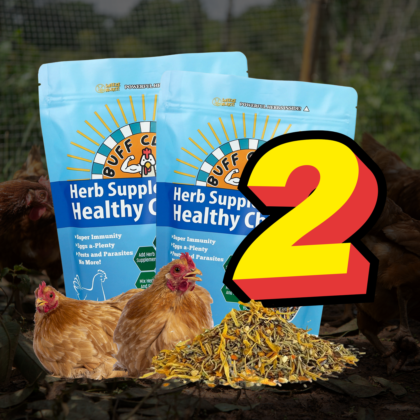 buff clucks herb supplement for chickens 2 bags bundle