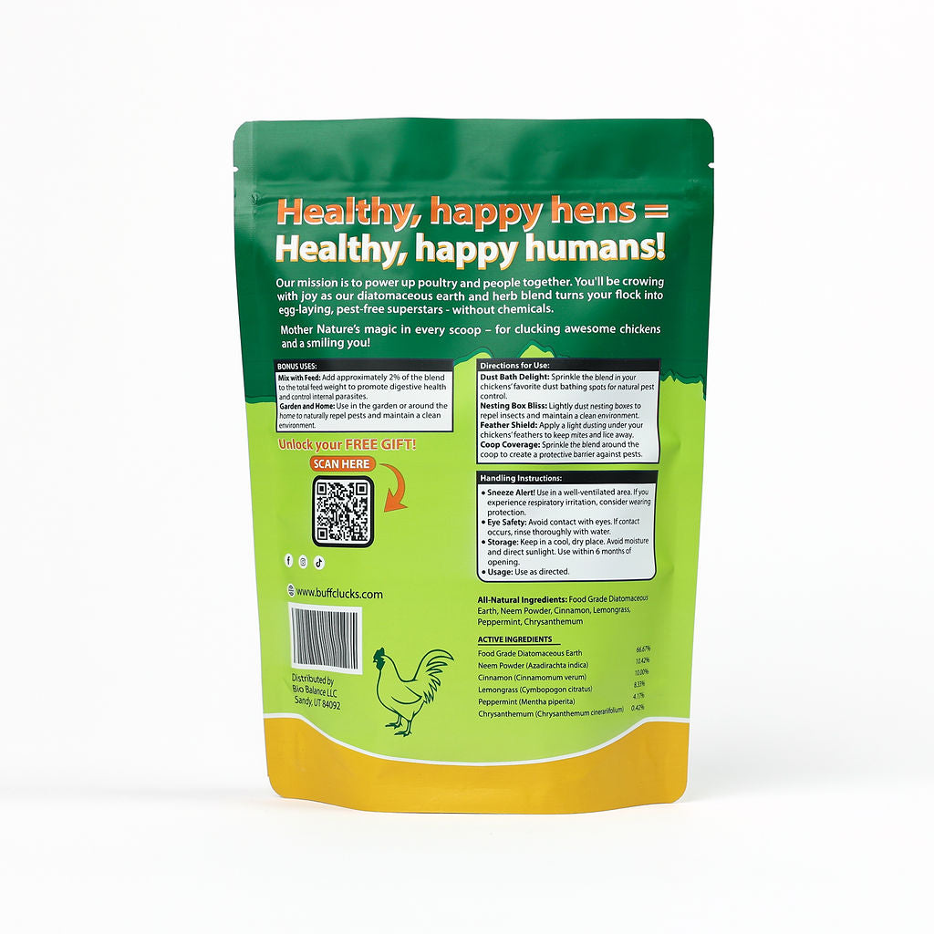 CoopShield Diatomaceous Earth Peppermint and herbs natural pest control for chickens back of bag