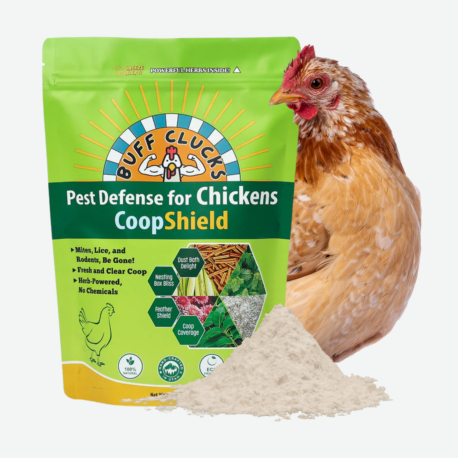 CoopShield Diatomaceous Earth Peppermint and herbs natural pest control for chickens