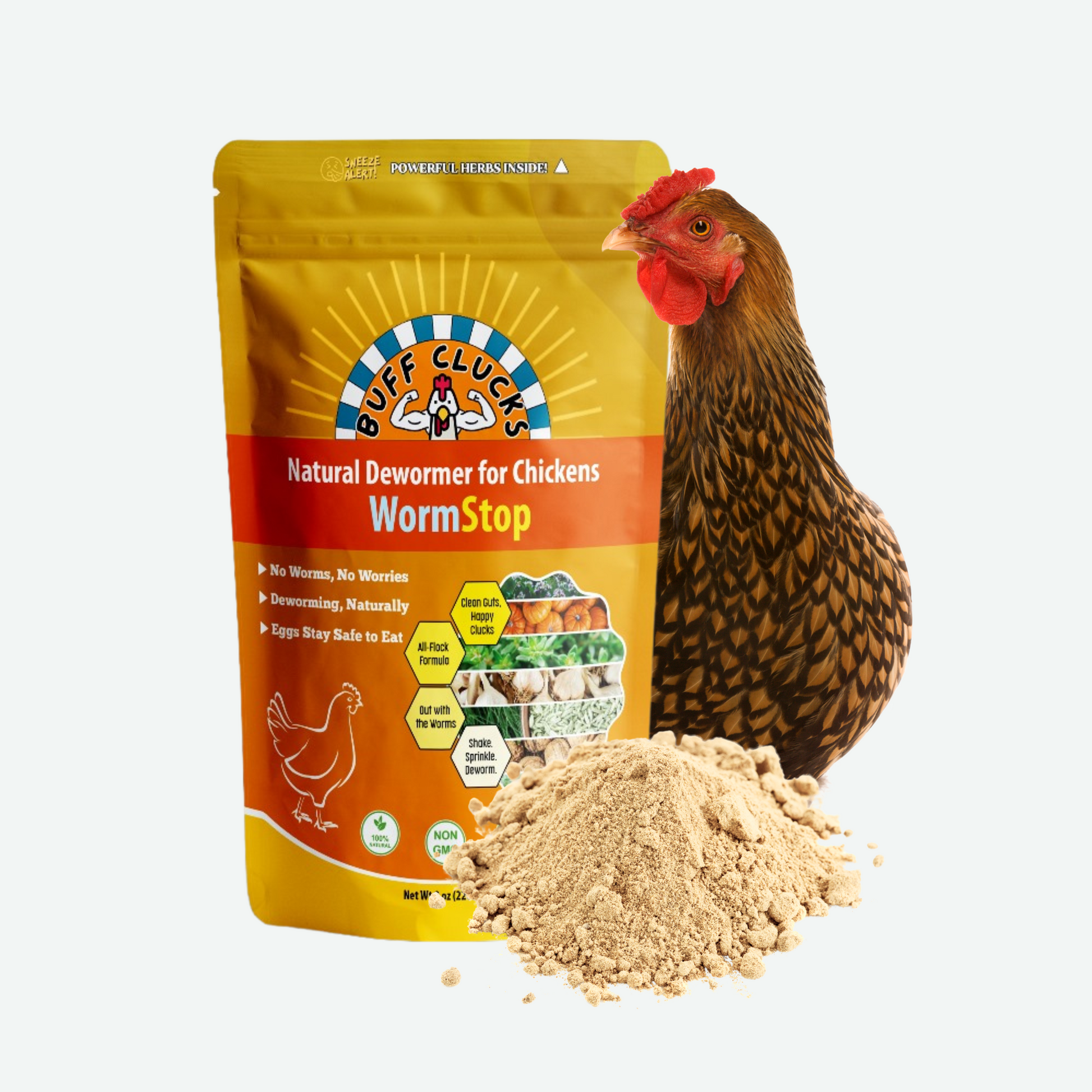 wormstop package natural chicken dewormer by buff clucks Front Packaging