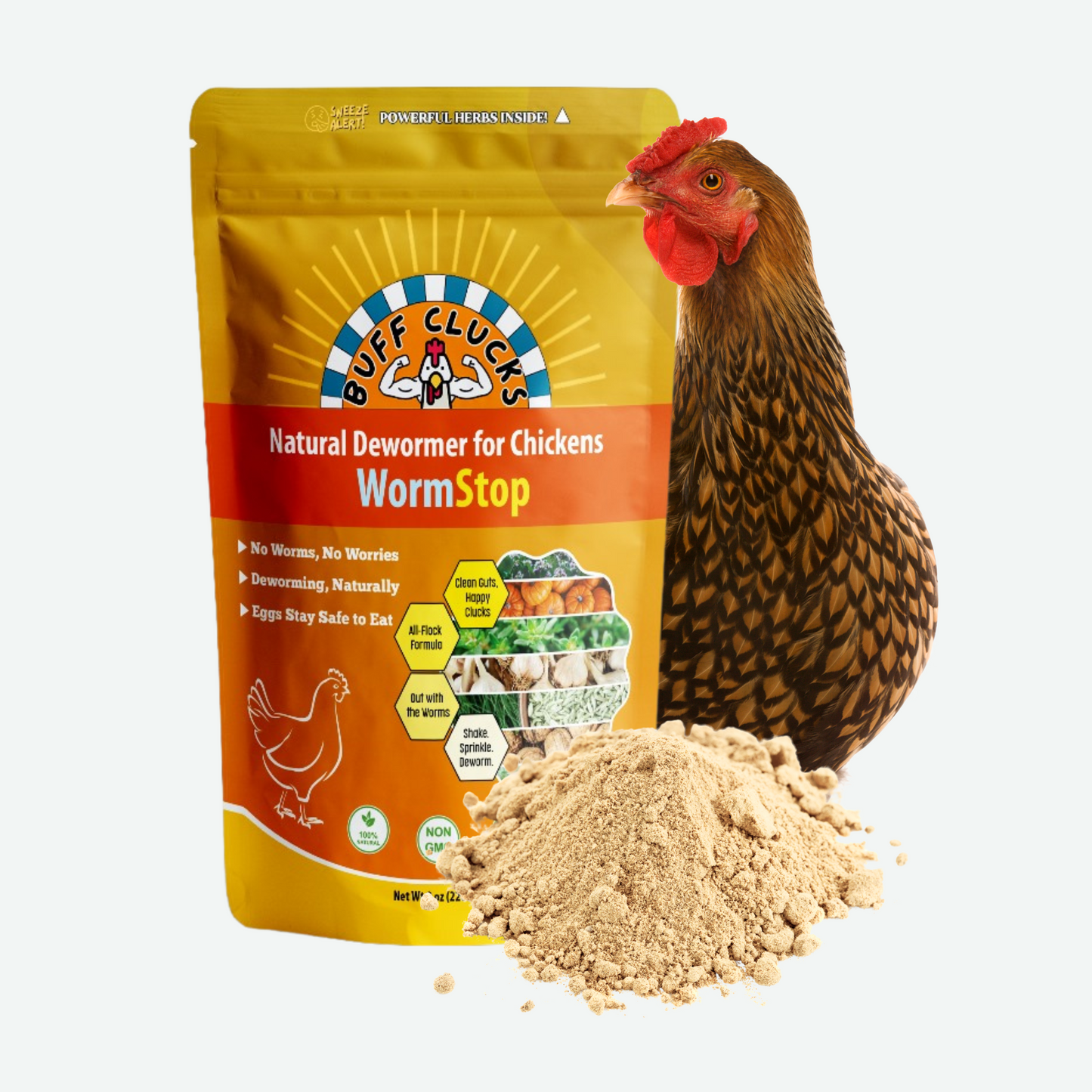 wormstop package natural chicken dewormer by buff clucks Front Packaging
