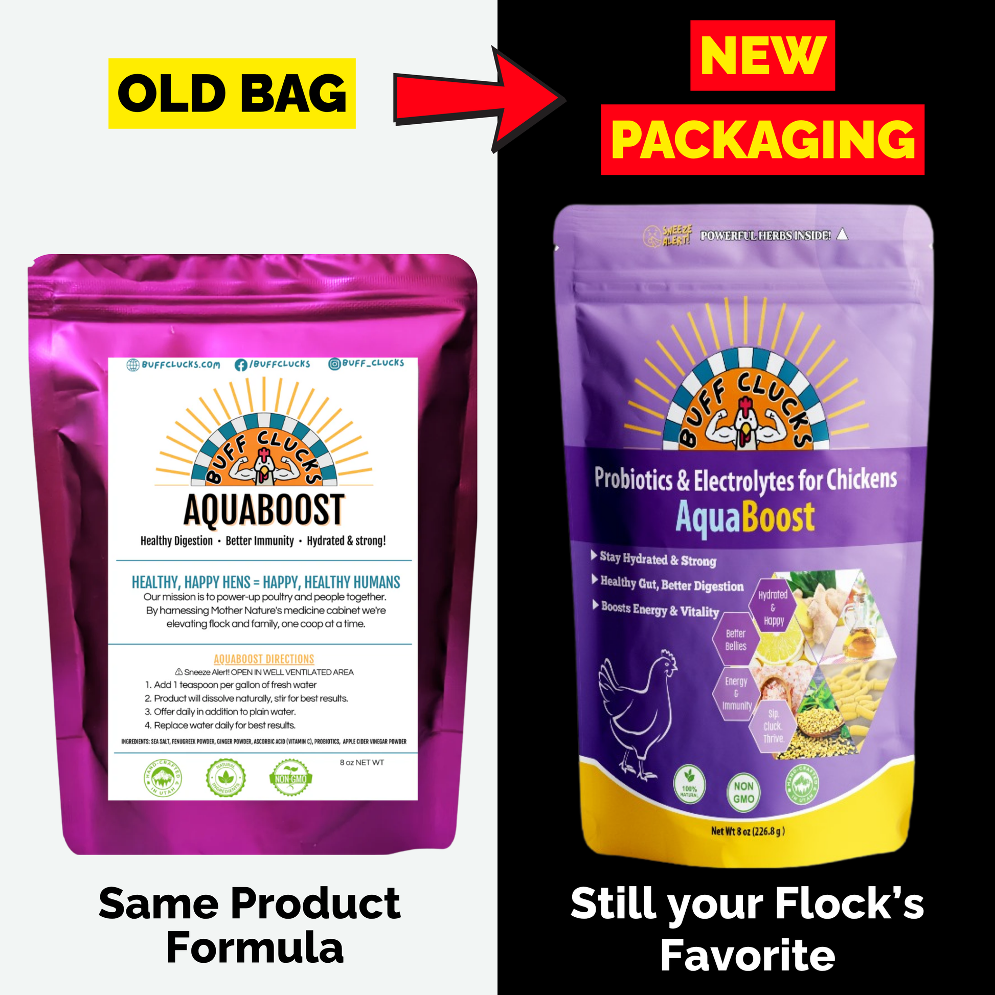 Comparison of old bag to new bag of Aquaboost
