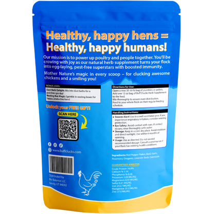 buff clucks herb supplement back of bag